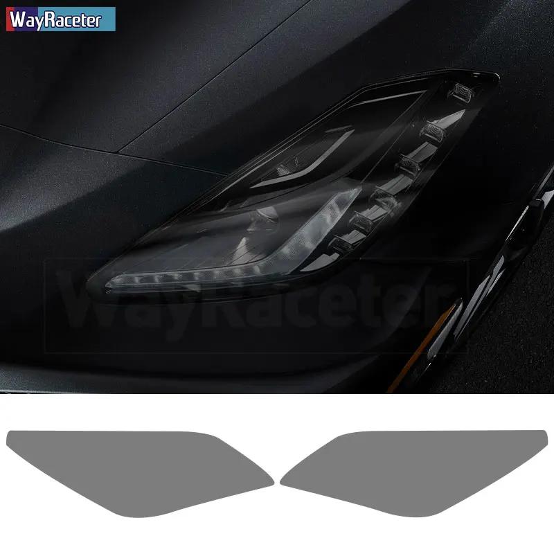 2 Pcs Car Headlight Protective Film Transparent Smoked Black TPU Sticker For Chevrolet Corvette C7 2014 2015 2016 20